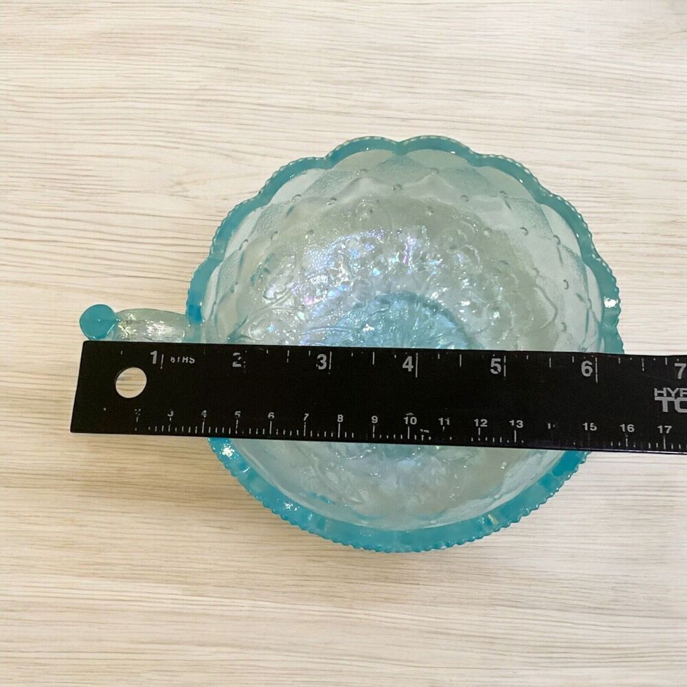 Vintage Imperial Aquamarine Blue Carnival Glass Candy Nut Bowl with Handle - Picture 3 of 7